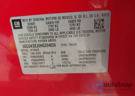 2017 Chevrolet Silverado 2Lz from USA, damaged, VIN 3GCUKSEJ0HG294659